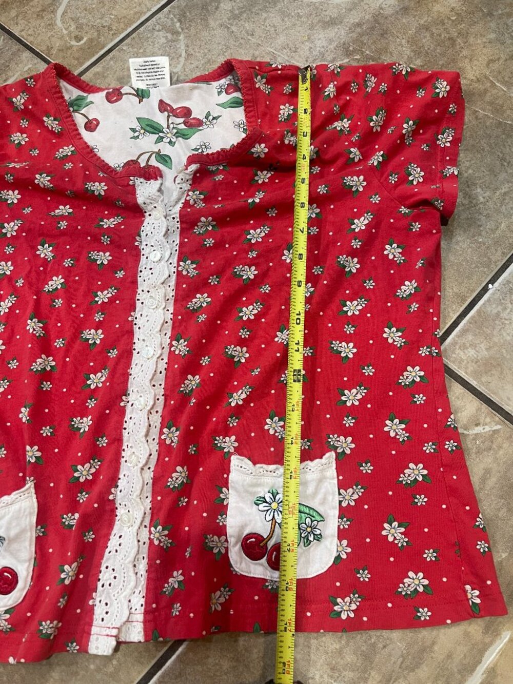 Vintage 90s Mary Engelbreit DreamWear Cherry Cotton Top L - Picture 6 of 9